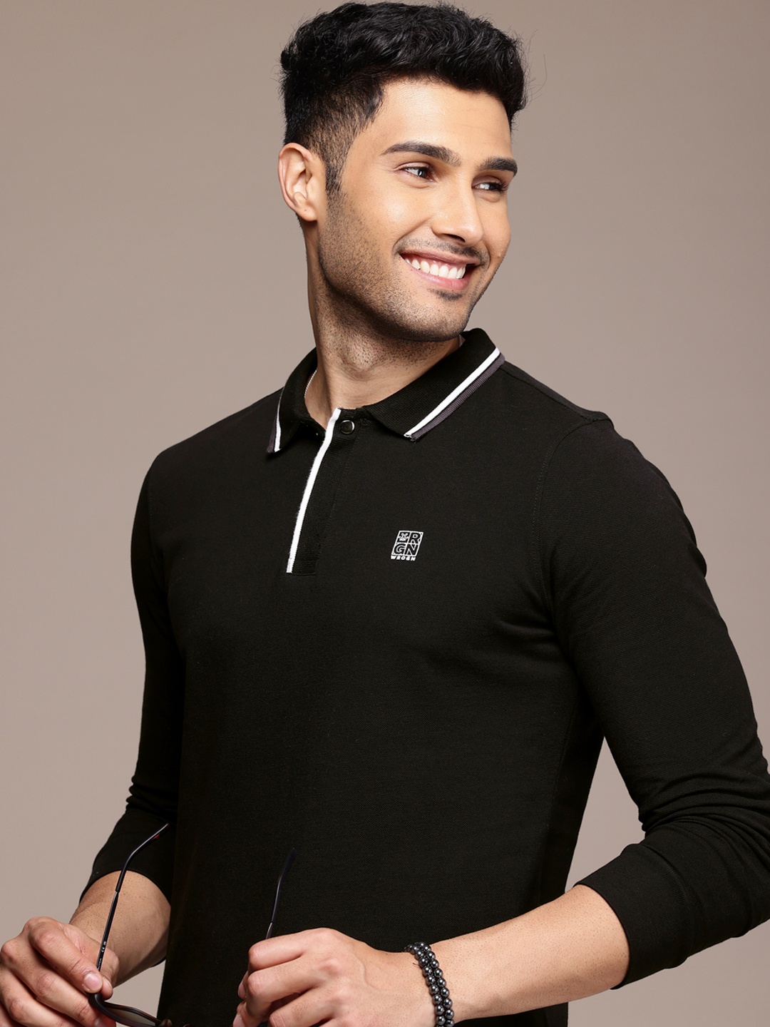 

WROGN Polo Collar Pure Cotton T-shirt, Black
