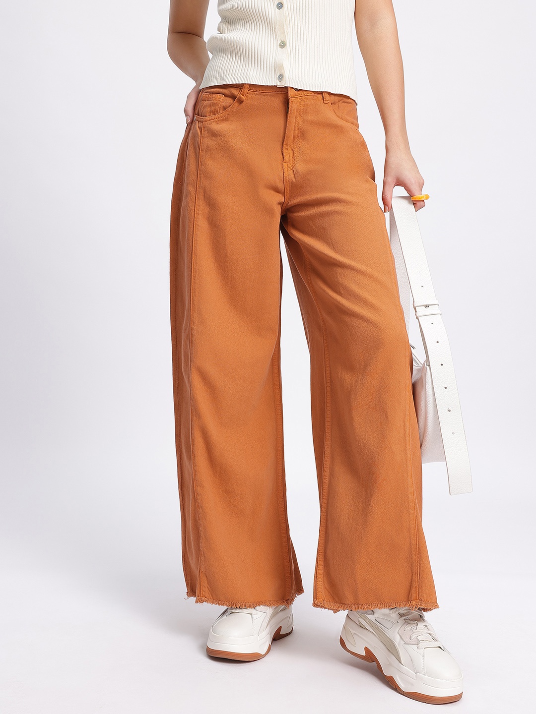 

The Roadster Lifestyle Co. Women Refined Streetwear Pallazo Fit Jeans, Rust