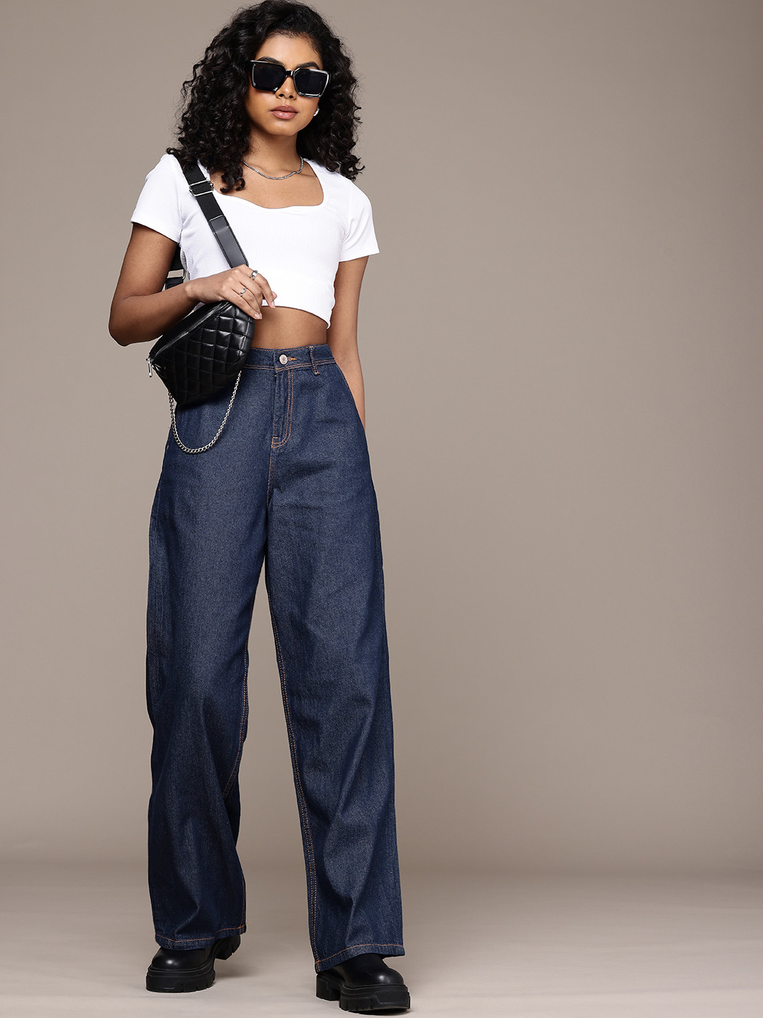 

The Roadster Life Co. Women Comfort Fit Baggy Low-Rise Pure Cotton Jeans, Blue