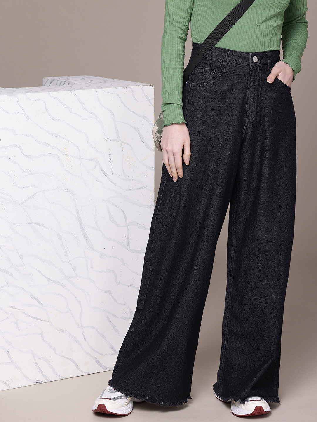 

The Roadster Life Co. Super Wide High Rise Pure Cotton Jeans, Charcoal