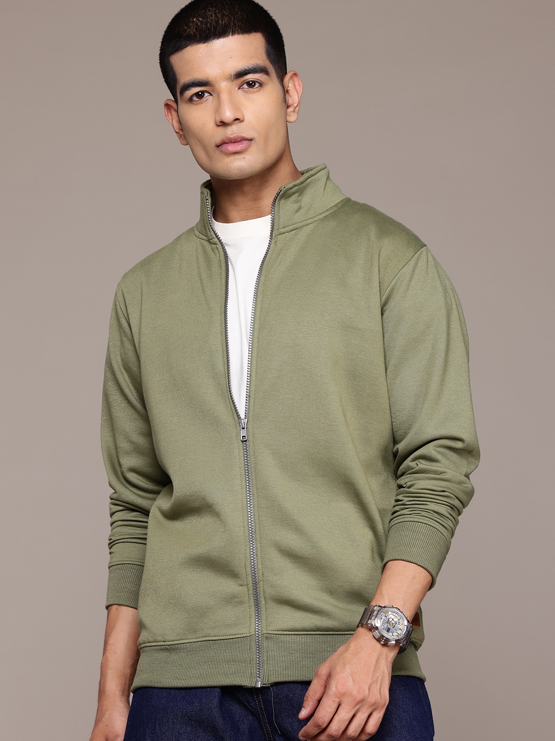 

The Roadster Lifestyle Co. Mock Collar Regular Fit Sweatshirt, Olive