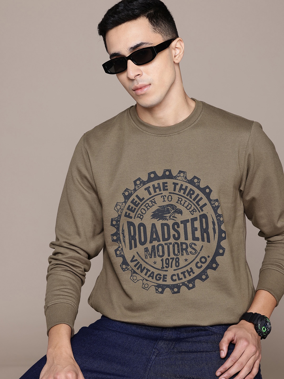 

The Roadster Lifestyle Co. Brand-Logo Print Sweatshirt, Olive