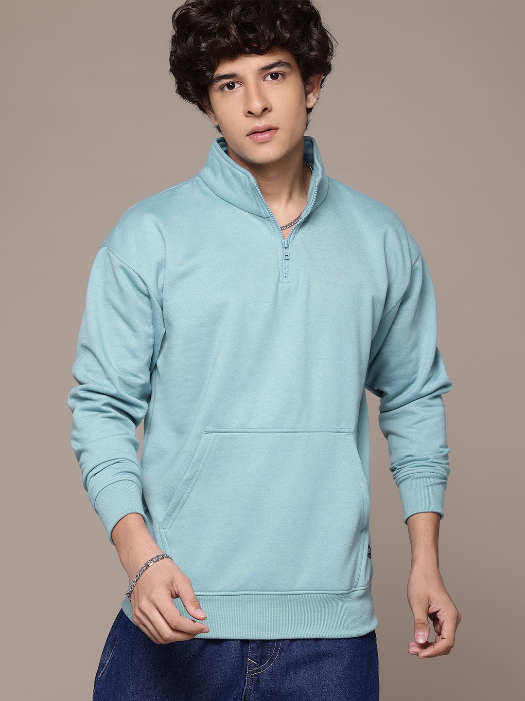 

The Roadster Lifestyle Co. Men Mock Neck Sweatshirt, Blue