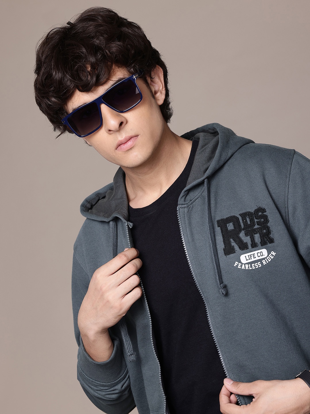 

The Roadster Lifestyle Co. Brand Logo Print Hooded Sweatshirt, Grey