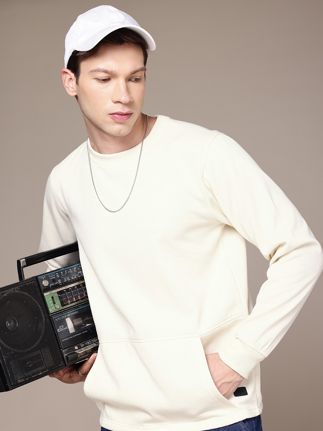 

The Roadster Life Co. Solid Regular Fit Sweatshirt, Cream