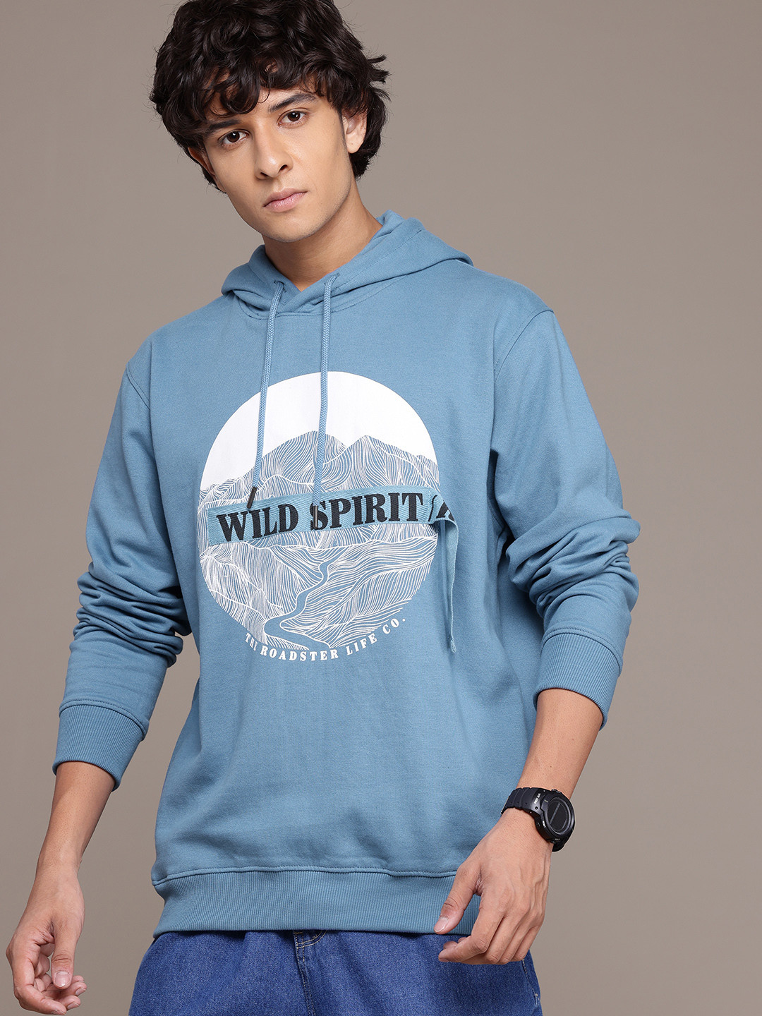 

The Roadster Lifestyle Co. Printed Hooded Sweatshirt, Blue