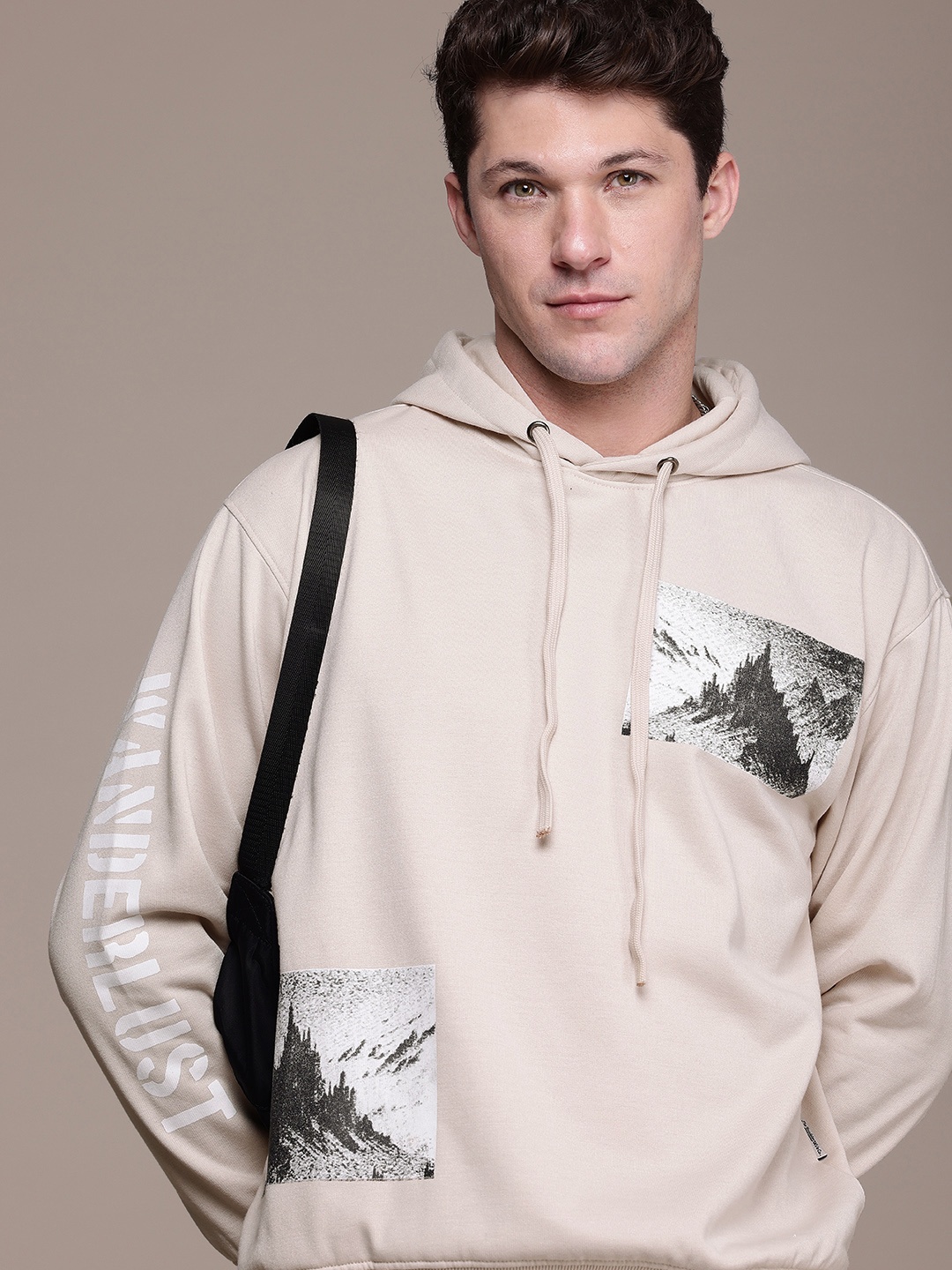 

The Roadster Life Co. Graphic Printed Hooded Relaxed Fit Sweatshirt, Beige