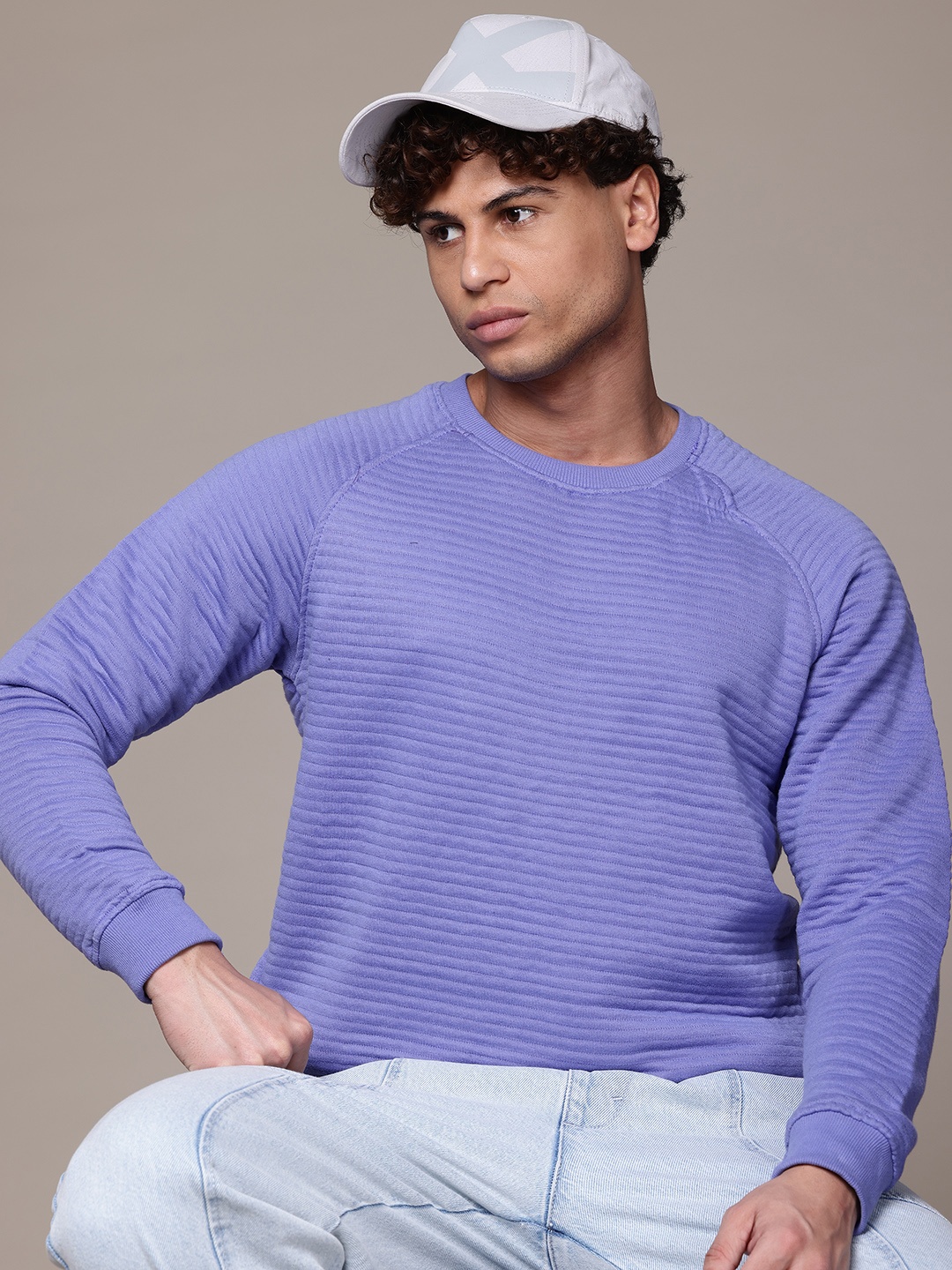

The Roadster Lifestyle Co. Men Self Striped Sweatshirt, Blue