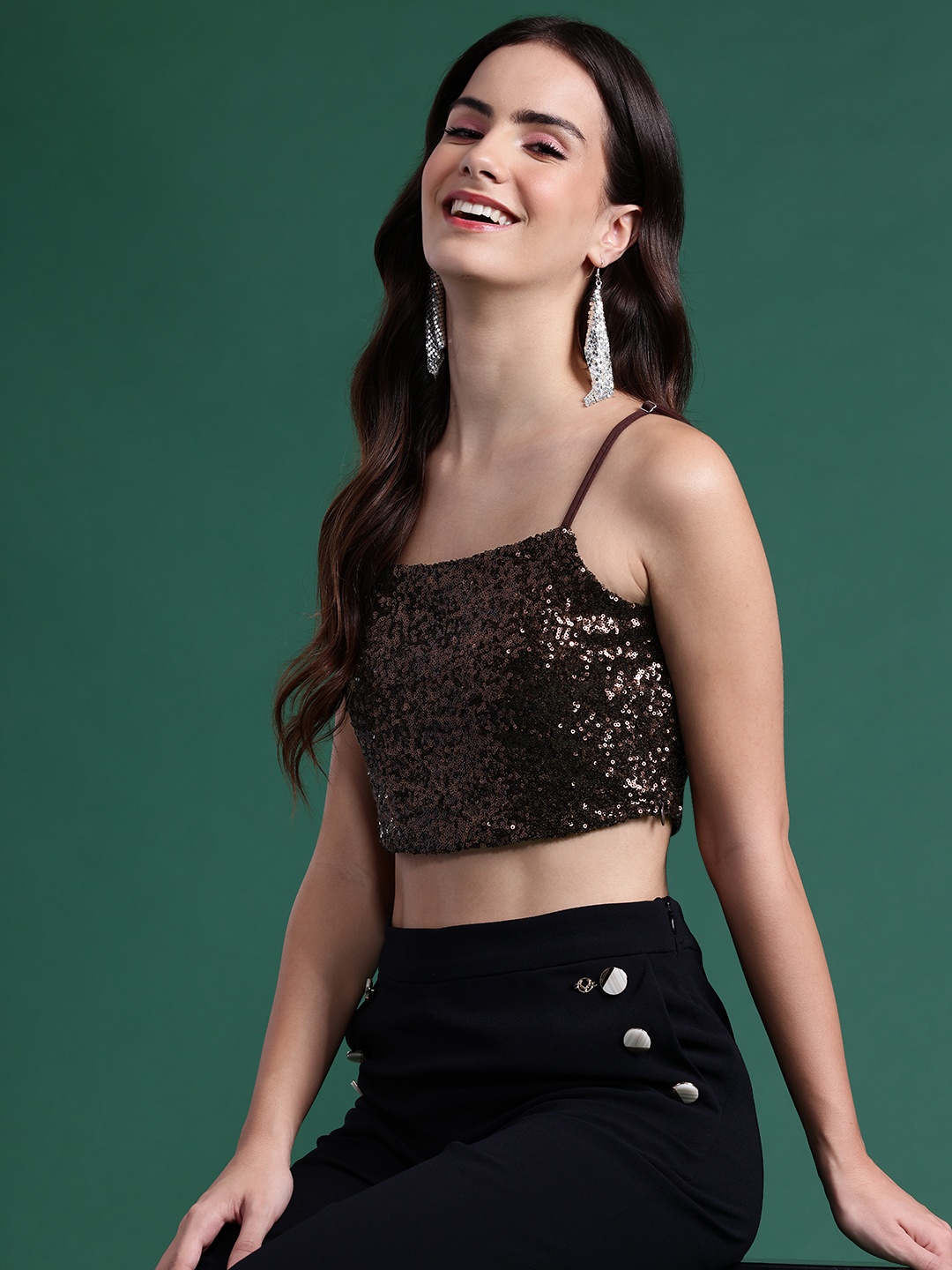 

DressBerry Sequinned Crop Top, Brown