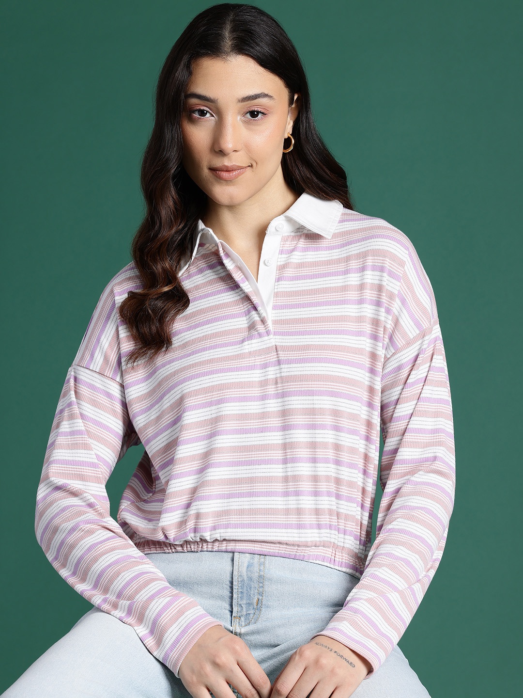 

DressBerry Striped Shirt Style Top, Purple