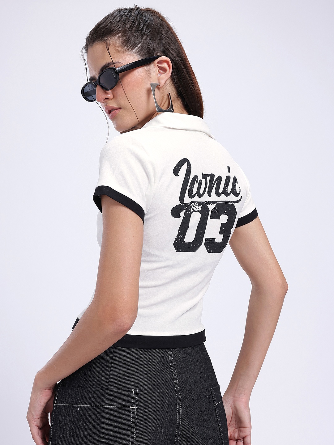 

DressBerry Vibe Check Printed Crop Top, White