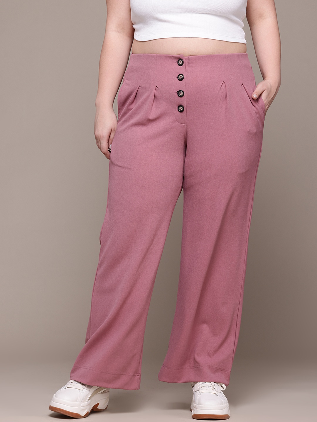 

The Roadster Lifestyle Co. Women Plus Size Pleated Trousers, Pink