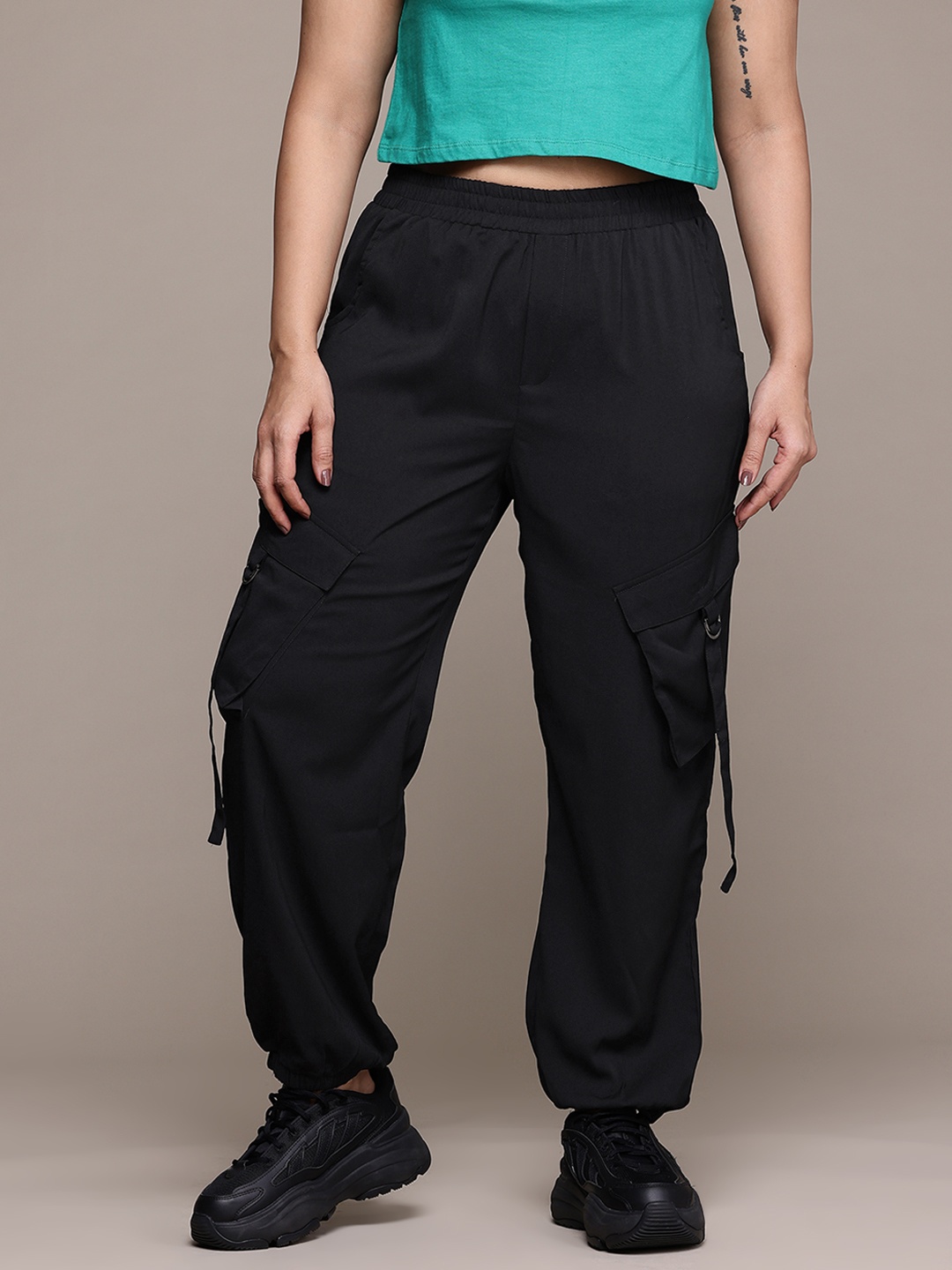 

The Roadster Lifestyle Co. Women Plus-Size Jogger Style Trousers, Black