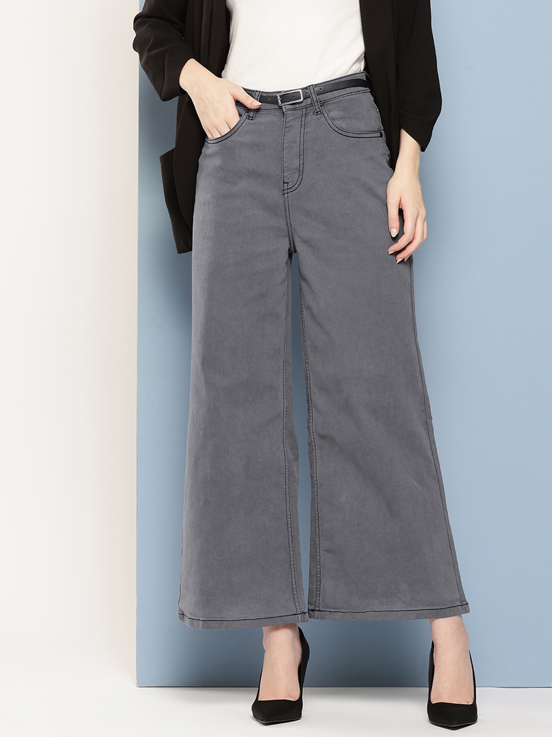 

Chemistry Women Stretchable High-Rise Wide Leg Jeans, Grey