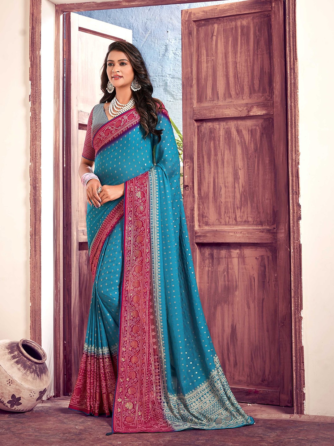 

Mitera Zari Woven Design Saree, Blue