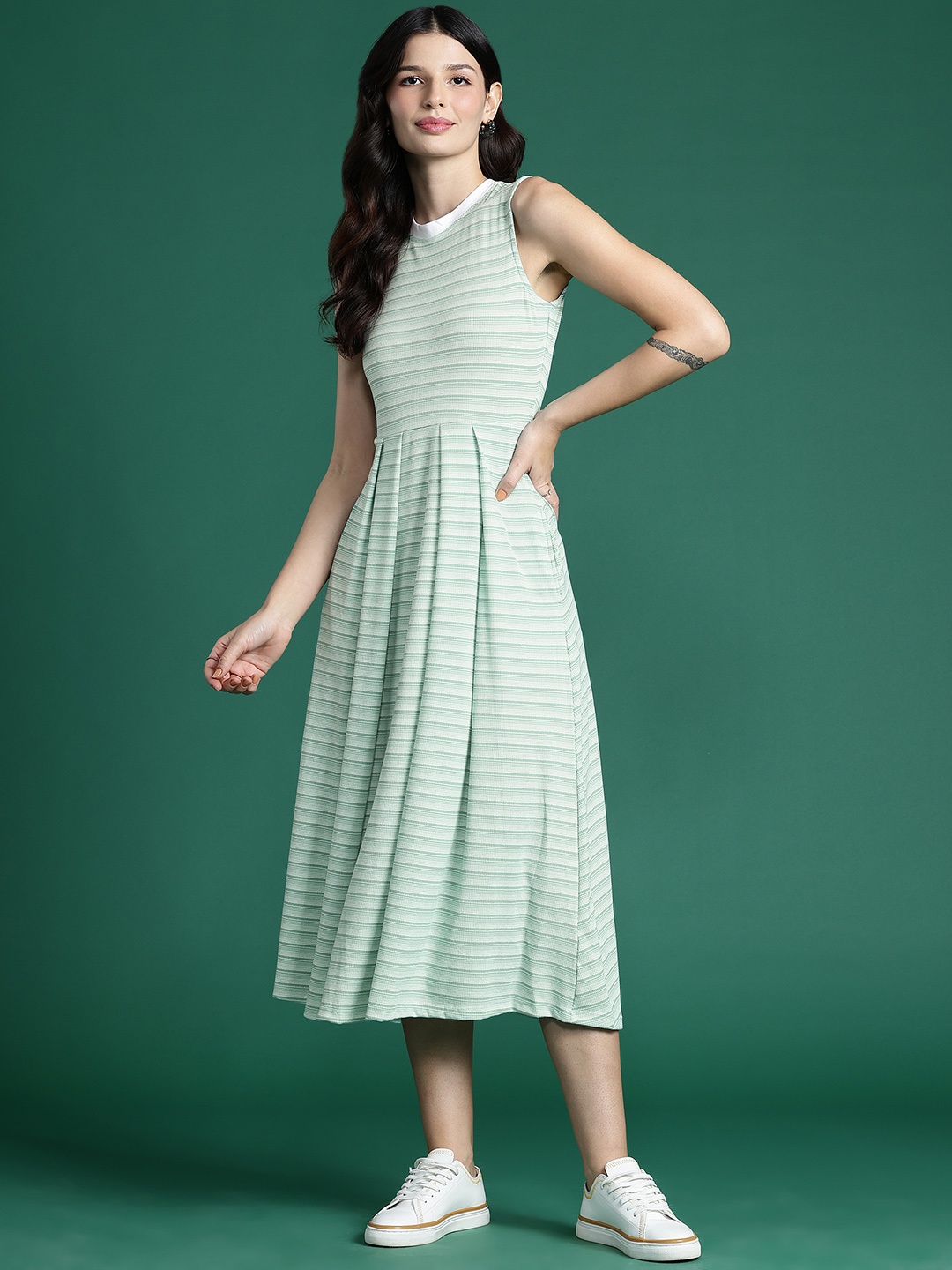 

DressBerry Striped A-Line Midi Dress, Green