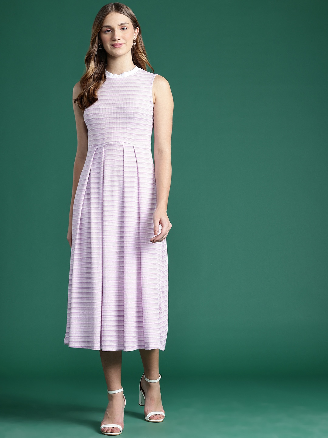 

DressBerry Bizwear Striped A-Line Midi Dress, Lavender