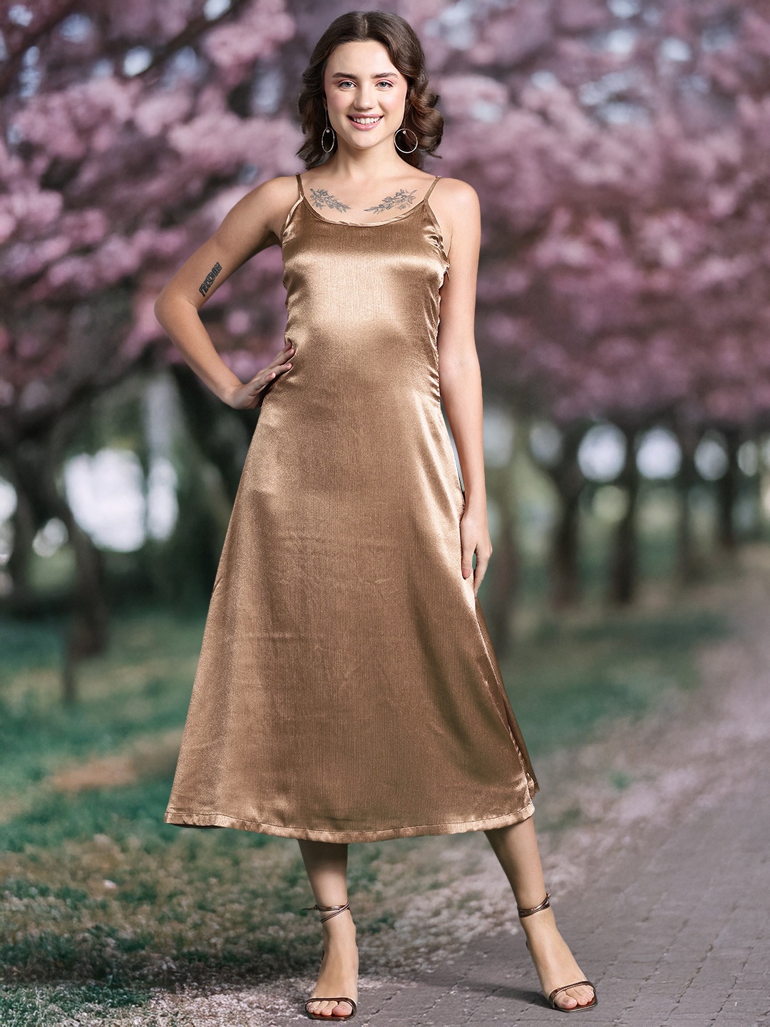 

DressBerry Satin A-Line Midi Dress, Brown