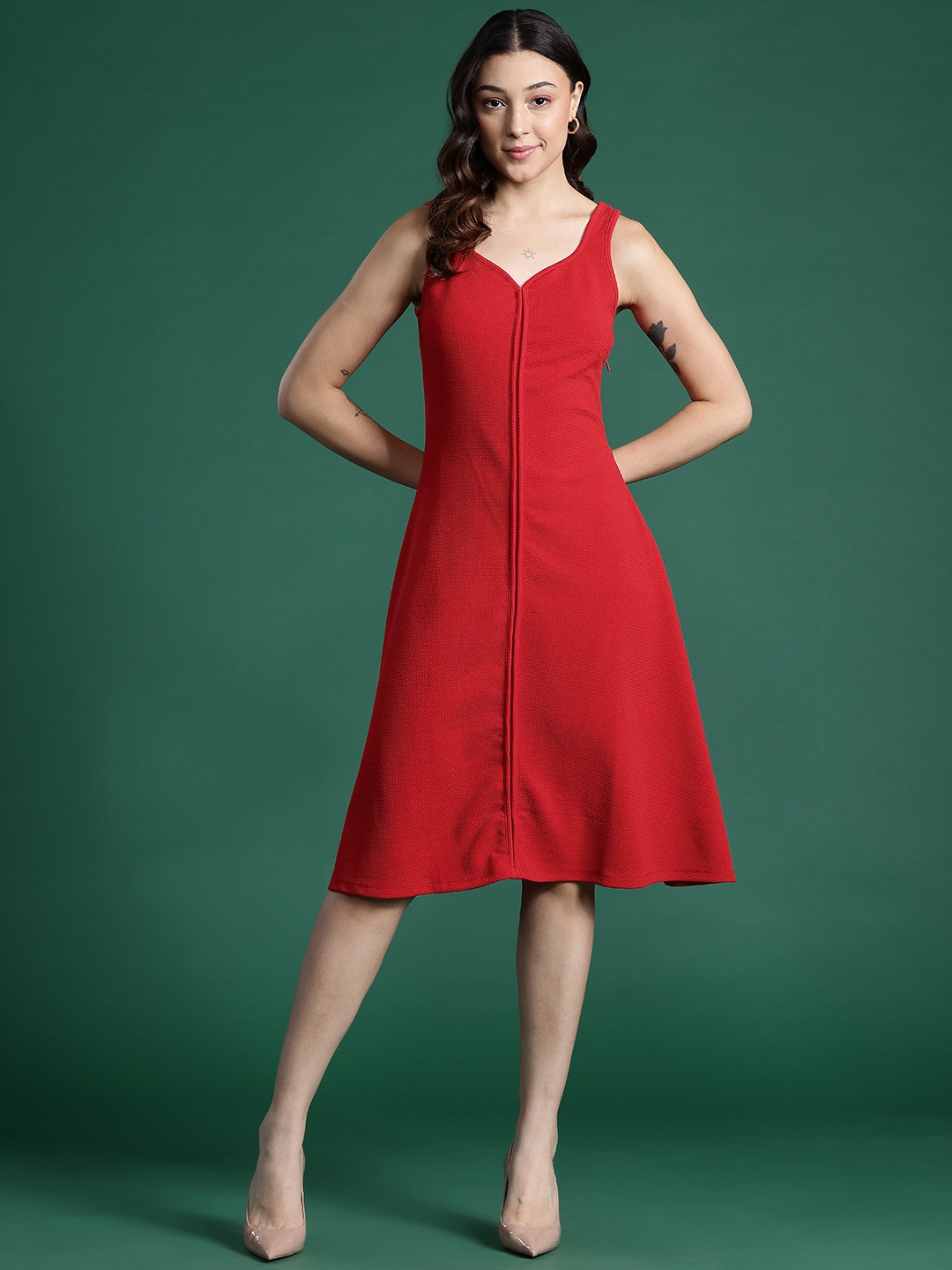 

DressBerry Sweetheart Neck A-Line Dress, Red