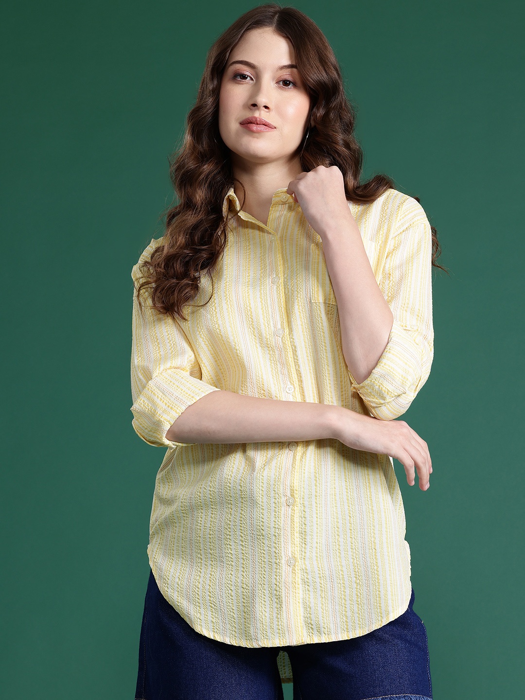 

DressBerry Seersucker Striped Casual Shirt, Yellow