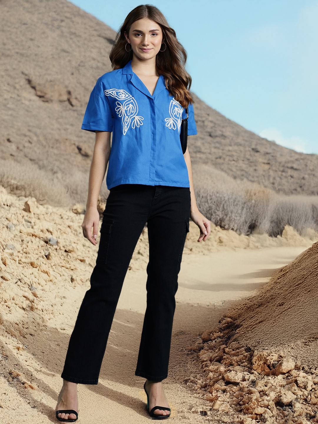 

DressBerry Pure Cotton Embroidered Casual Shirt, Blue