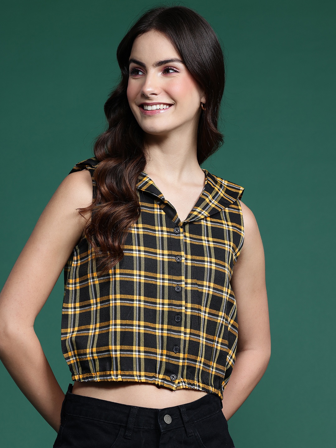 

DressBerry Checked Pure Cotton Crop Top, Black