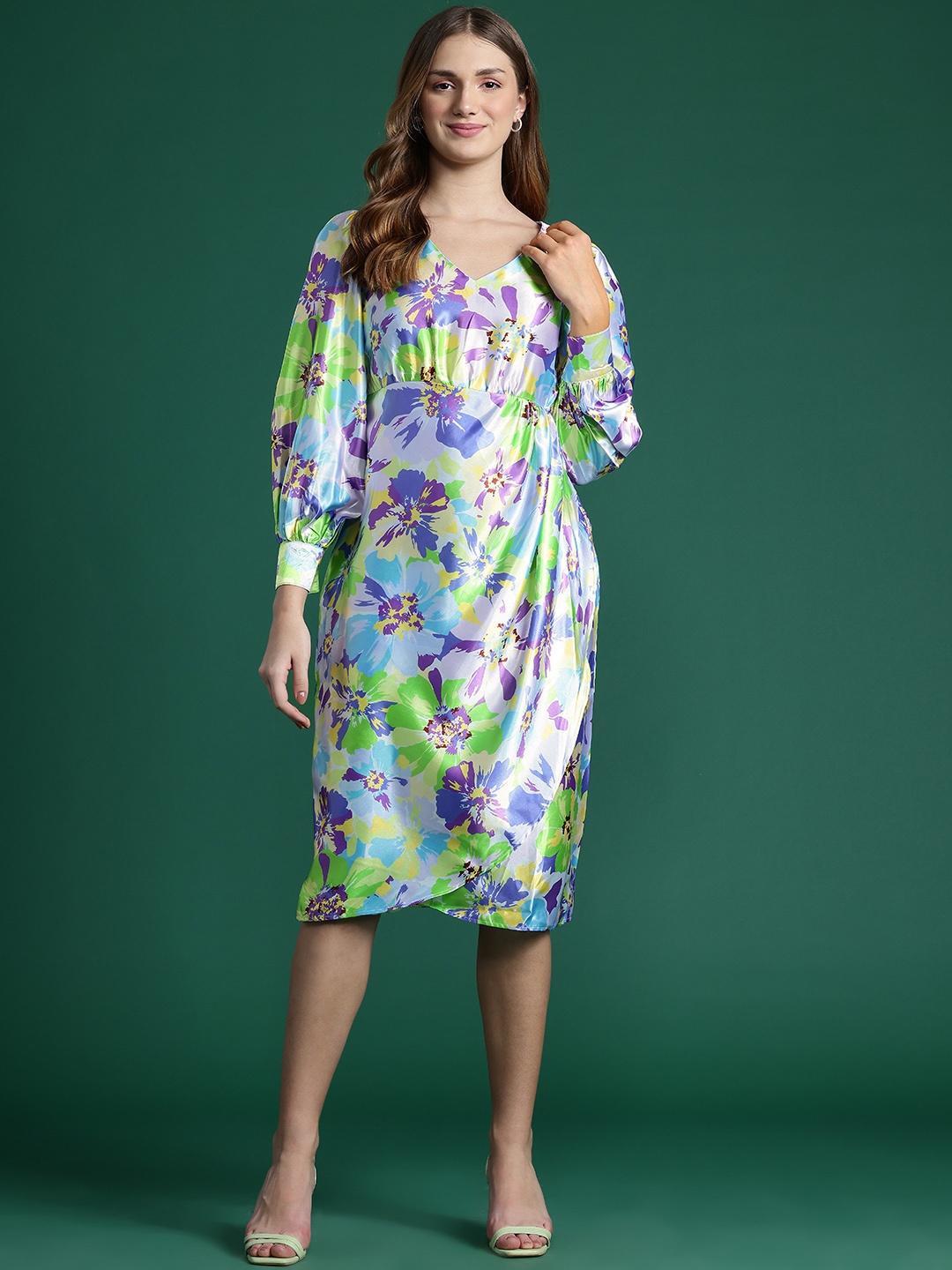 

DressBerry Printed Satin-Finish A-Line Dress, Multi