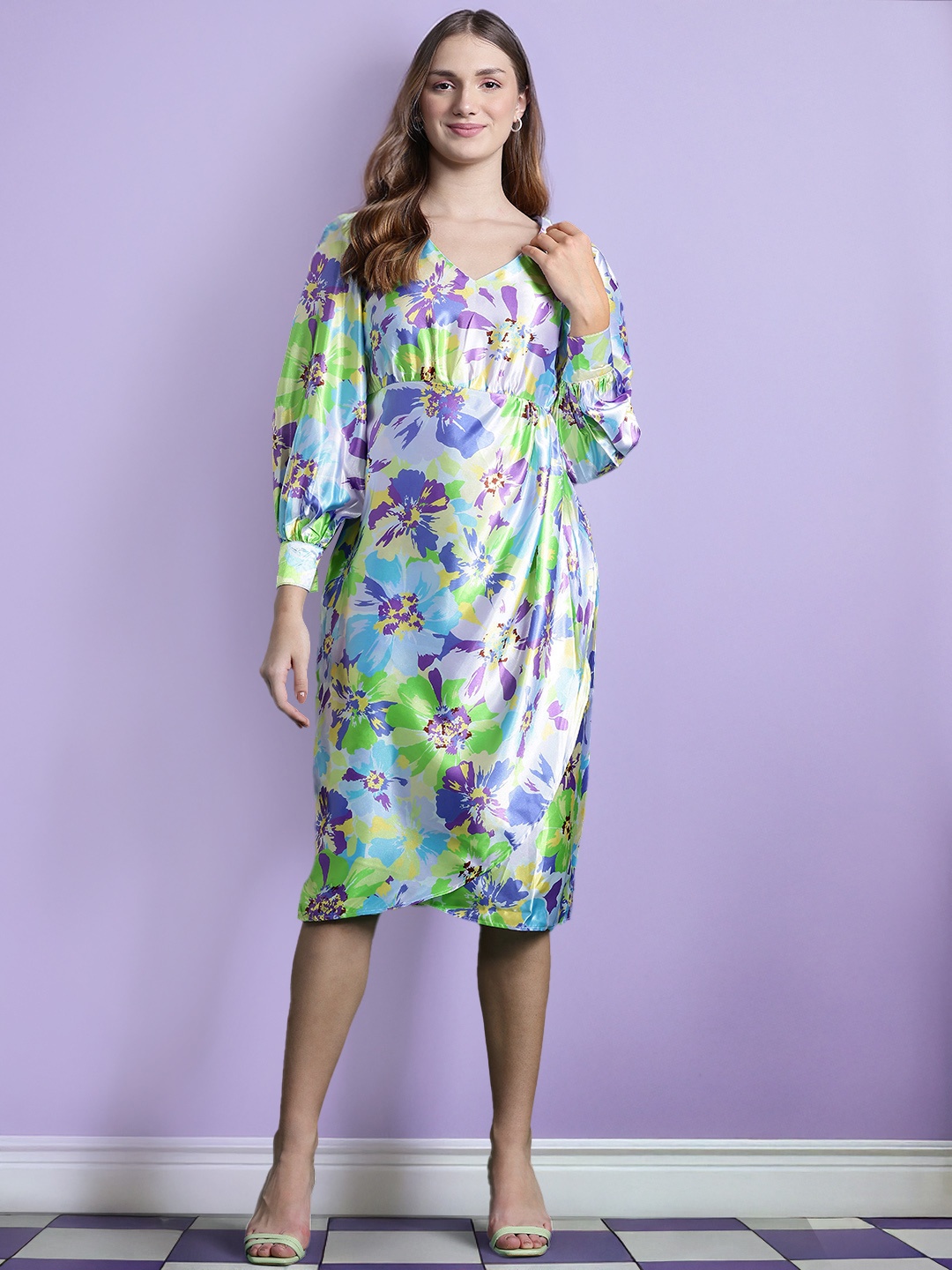 

DressBerry Printed Satin-Finish A-Line Dress, Multi