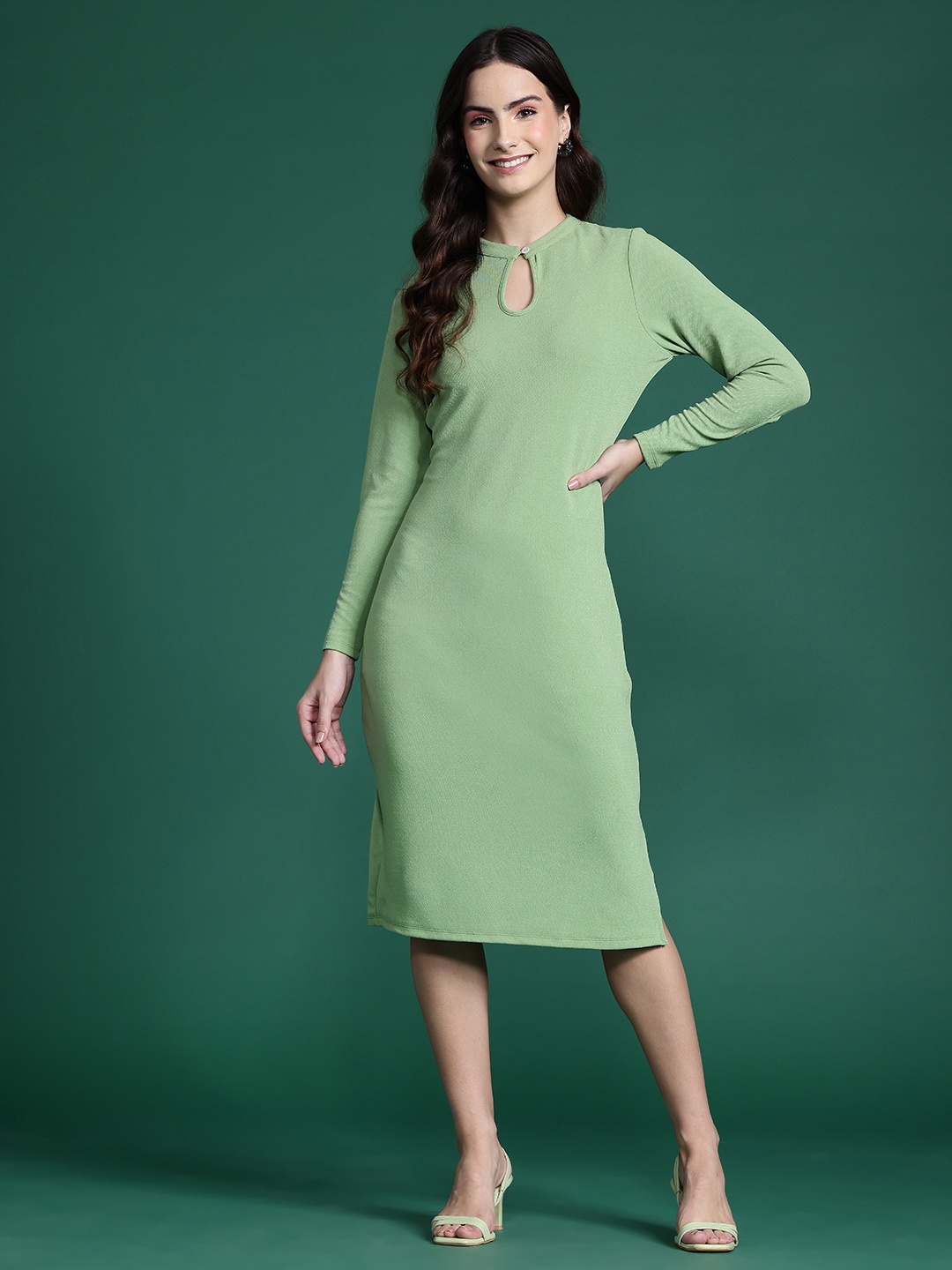 

DressBerry Bizwear Keyhole Neck Sheath Midi Dress, Green