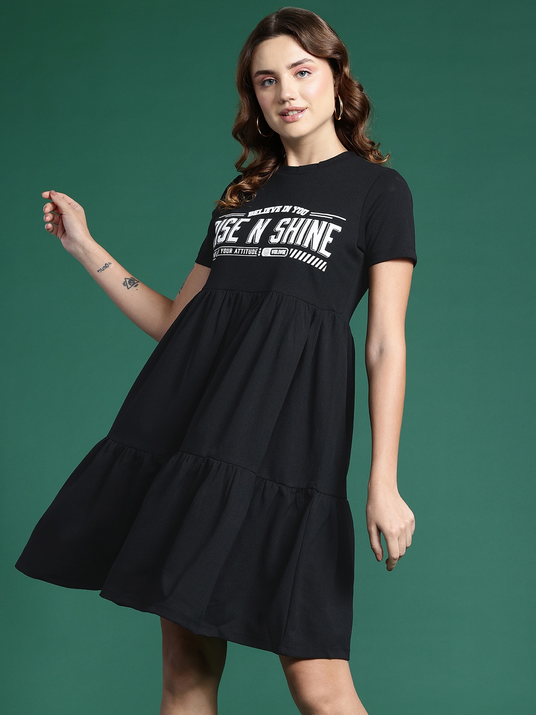 

DressBerry Printed A-Line Dress, Black