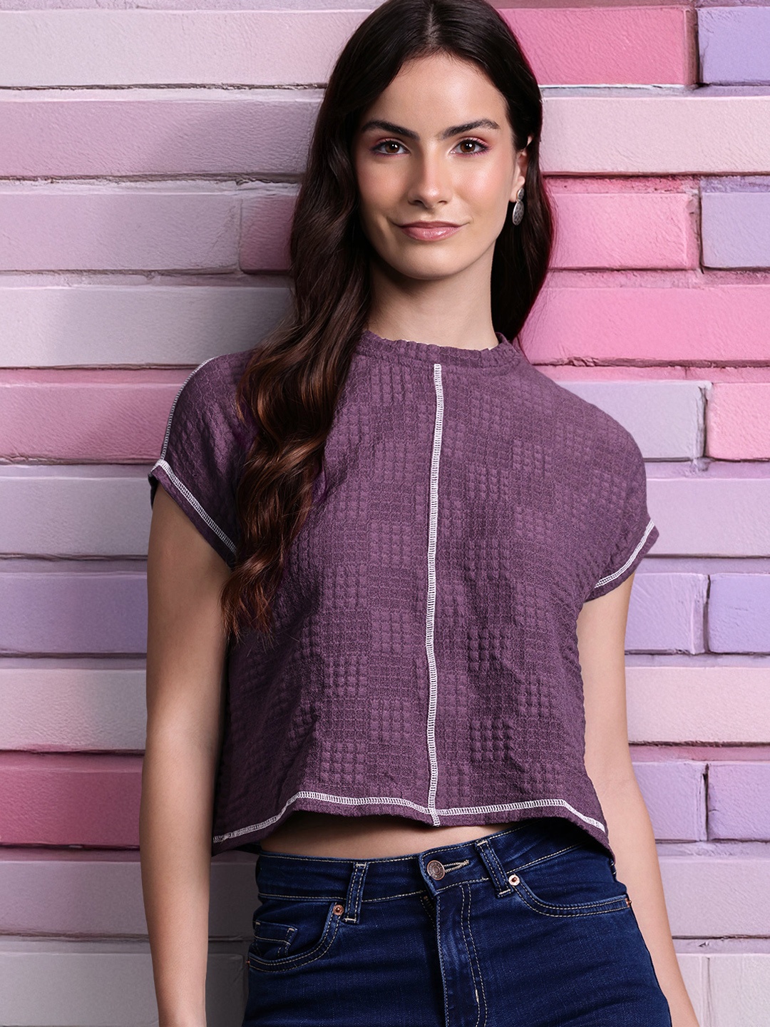 

DressBerry Extended Sleeves Boxy Top, Purple