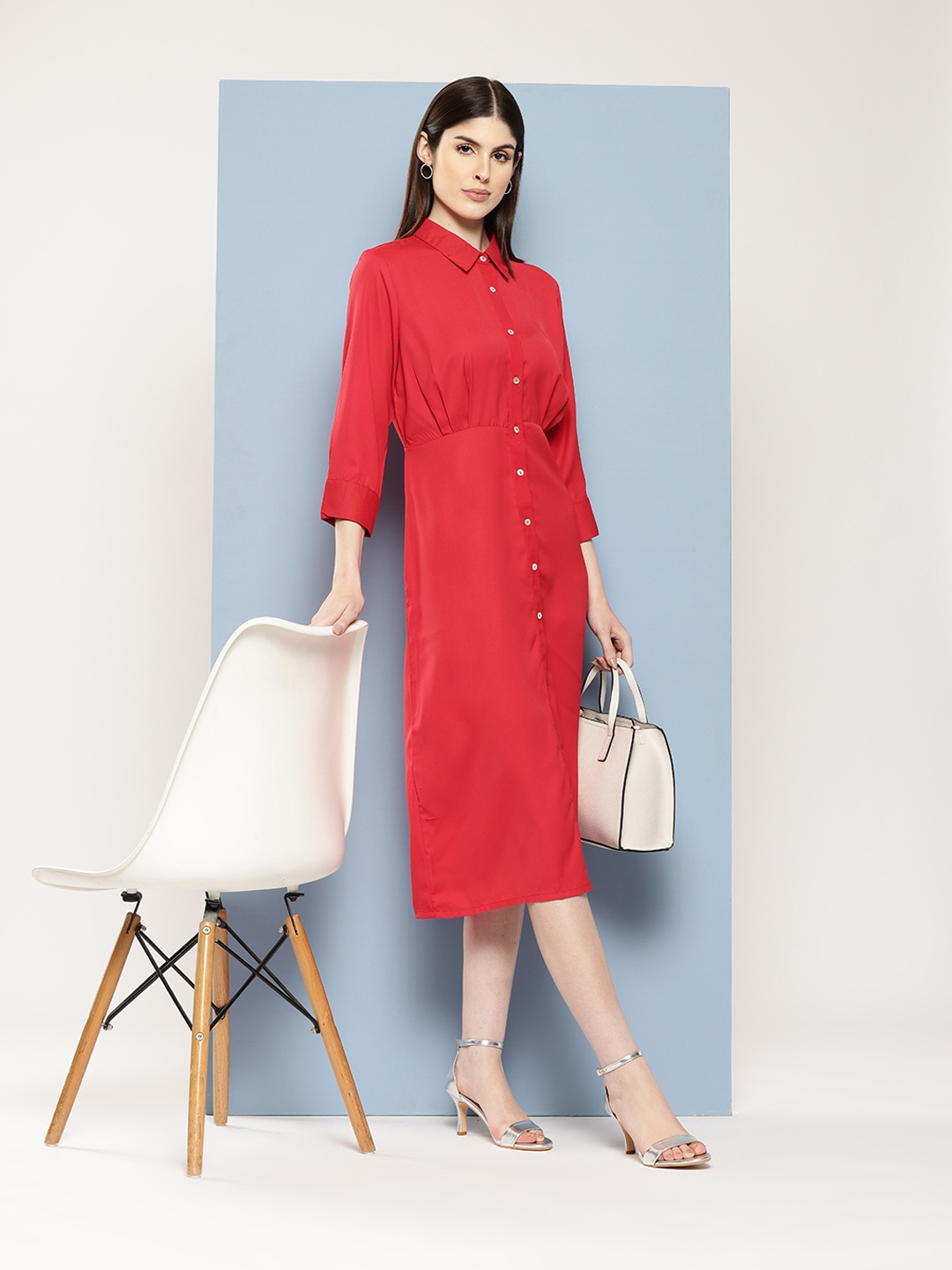 

Chemistry Shirt Midi Dress, Red