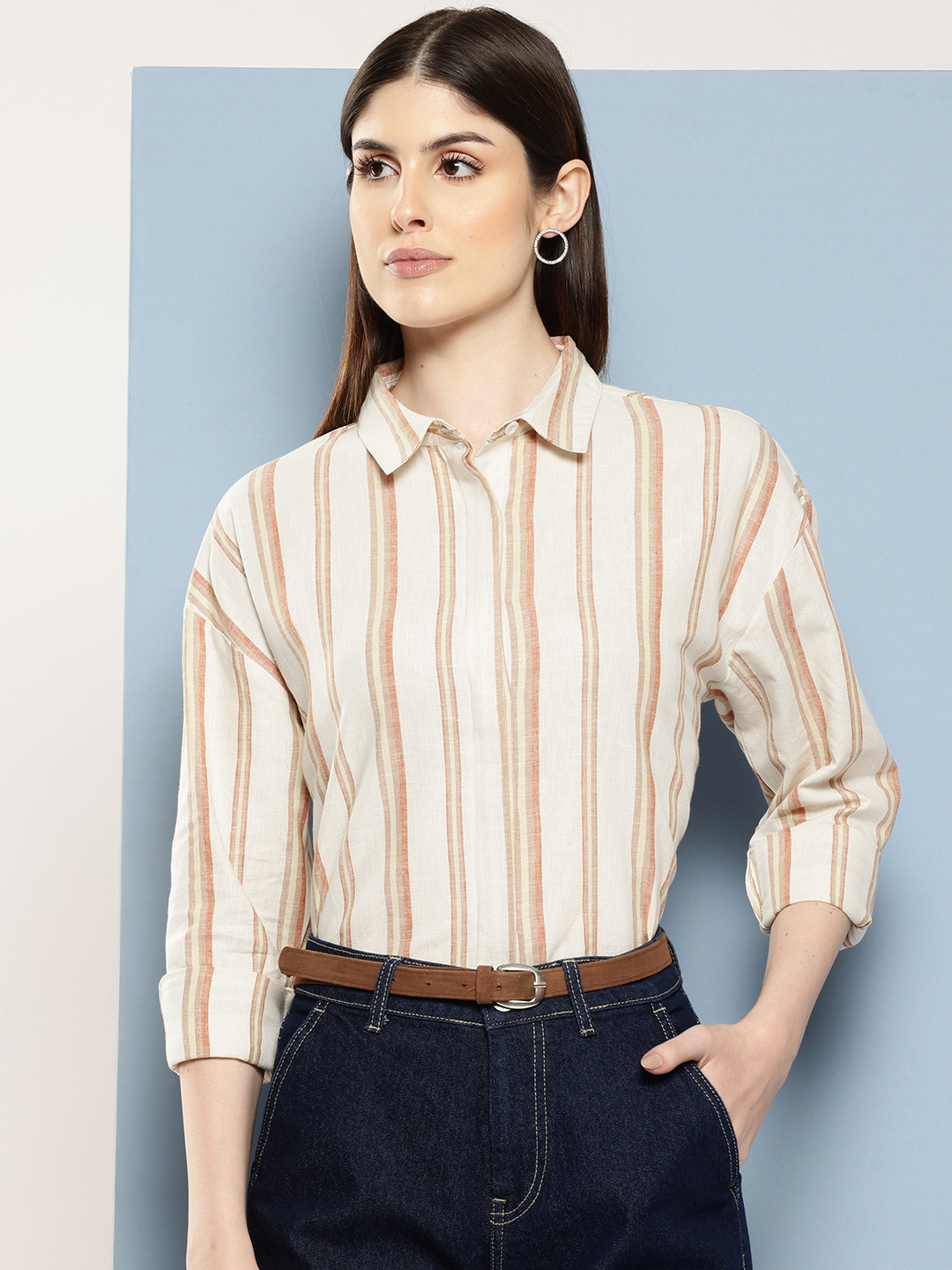 

Chemistry Striped Casual Cotton Shirt, White