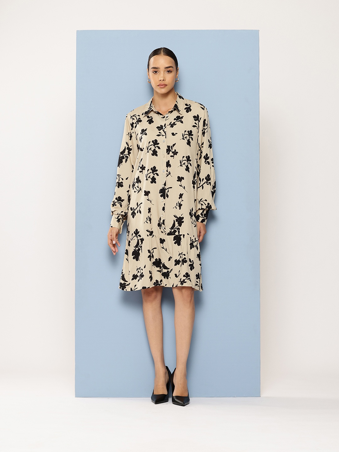 

Chemistry Floral Print Shirt Dress, Taupe