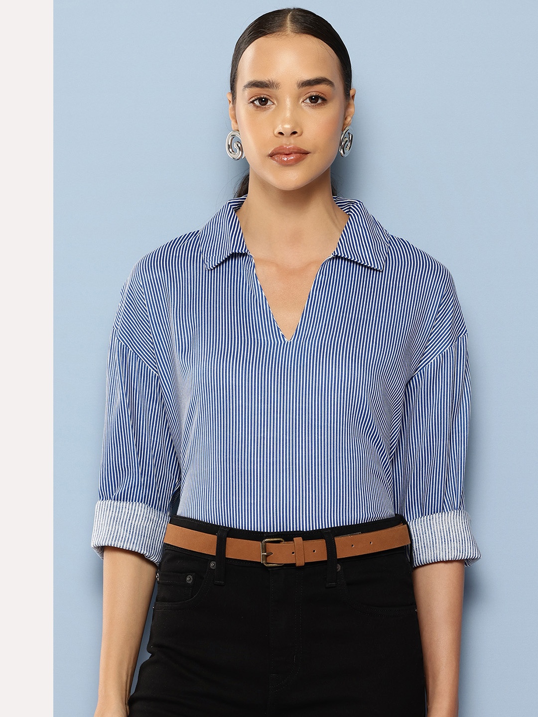 

Chemistry Opaque Striped Formal Shirt, Blue