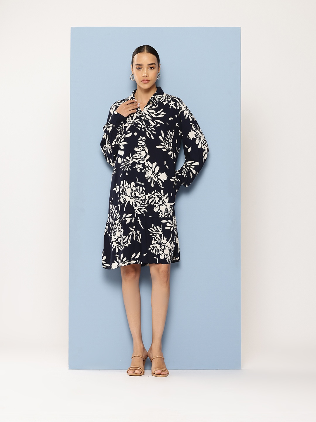 

Chemistry Floral Print Shirt Dress, Navy blue