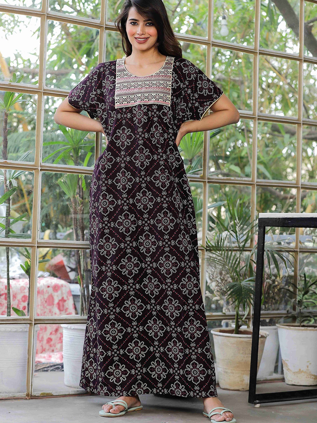 

G4Girl Cotton Printed Maxi Nightdress, Violet