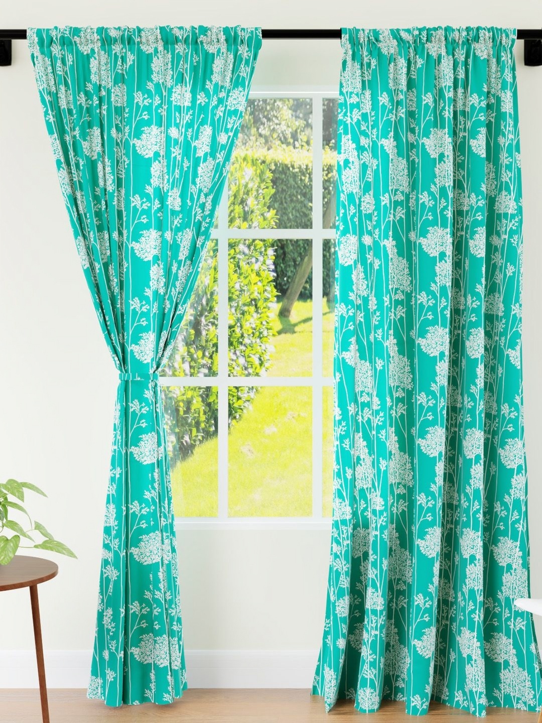 

Encasa Homes Teal & White Set of 2 Sheer Long Door Curtain