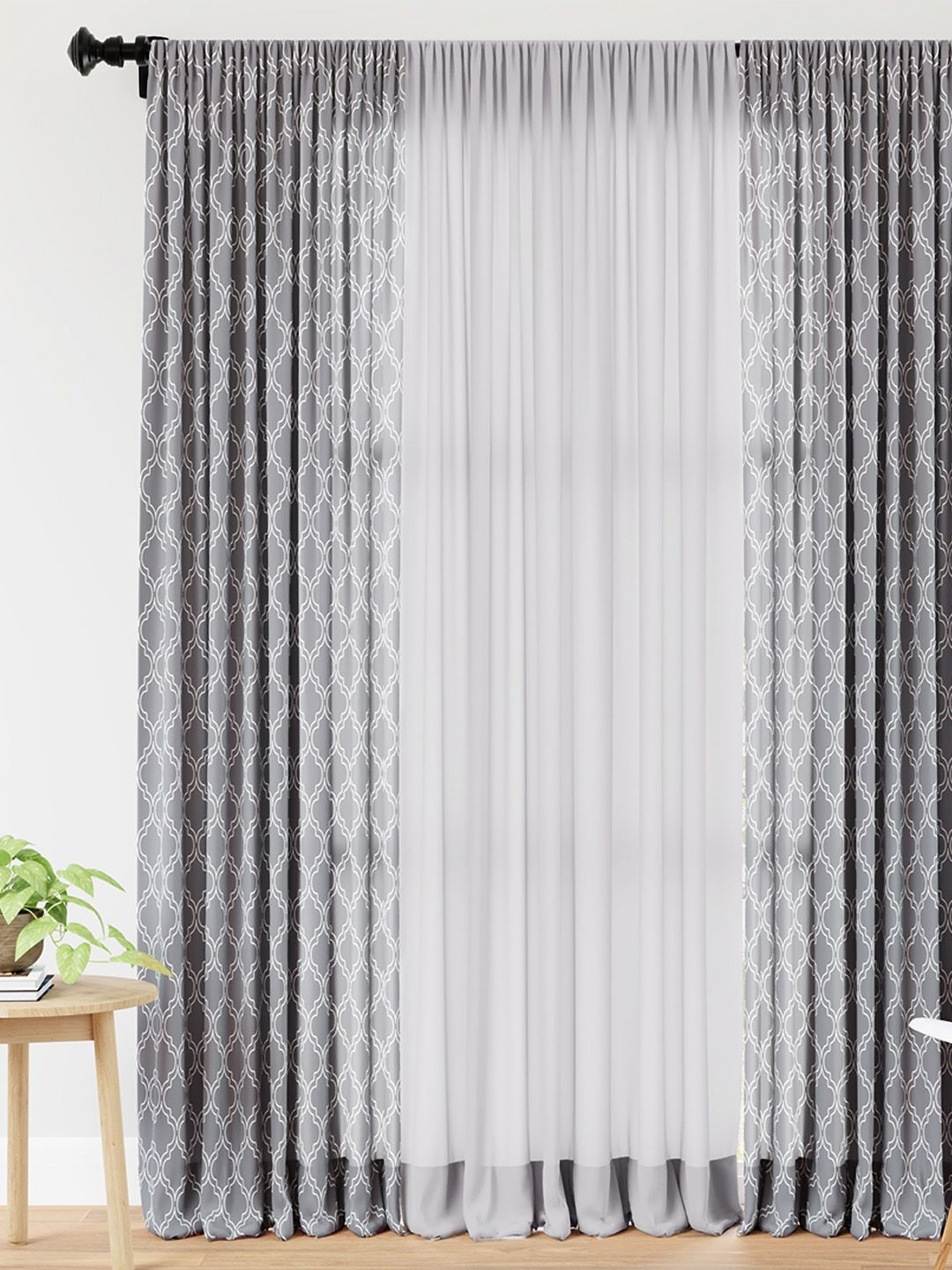 

Encasa Homes Grey & White 3 Pieces Sheer Geometric Long Door Curtains