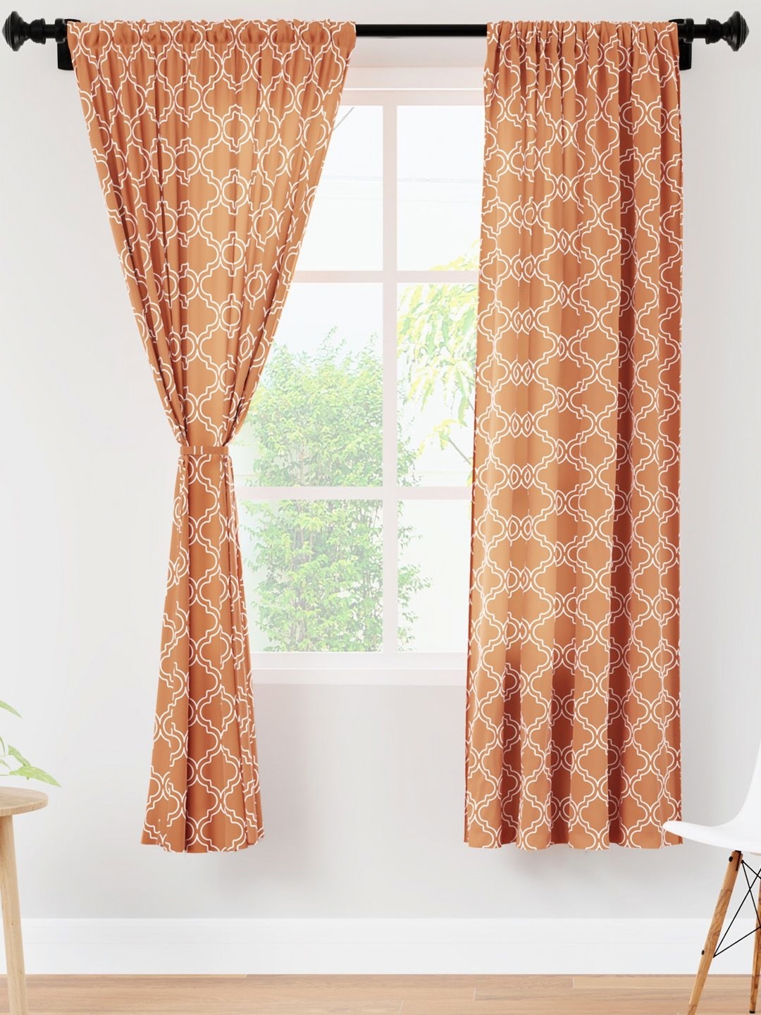 

Encasa Homes Copper-Toned & White 2 Pieces Geometric Sheer Window Curtains