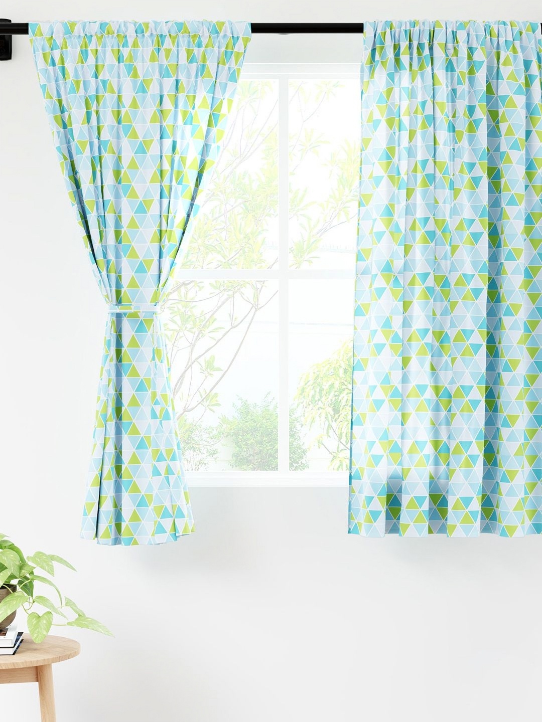 

Encasa Homes Turquoise Blue & Green 2 Pieces Triangles Sheer Window Curtains