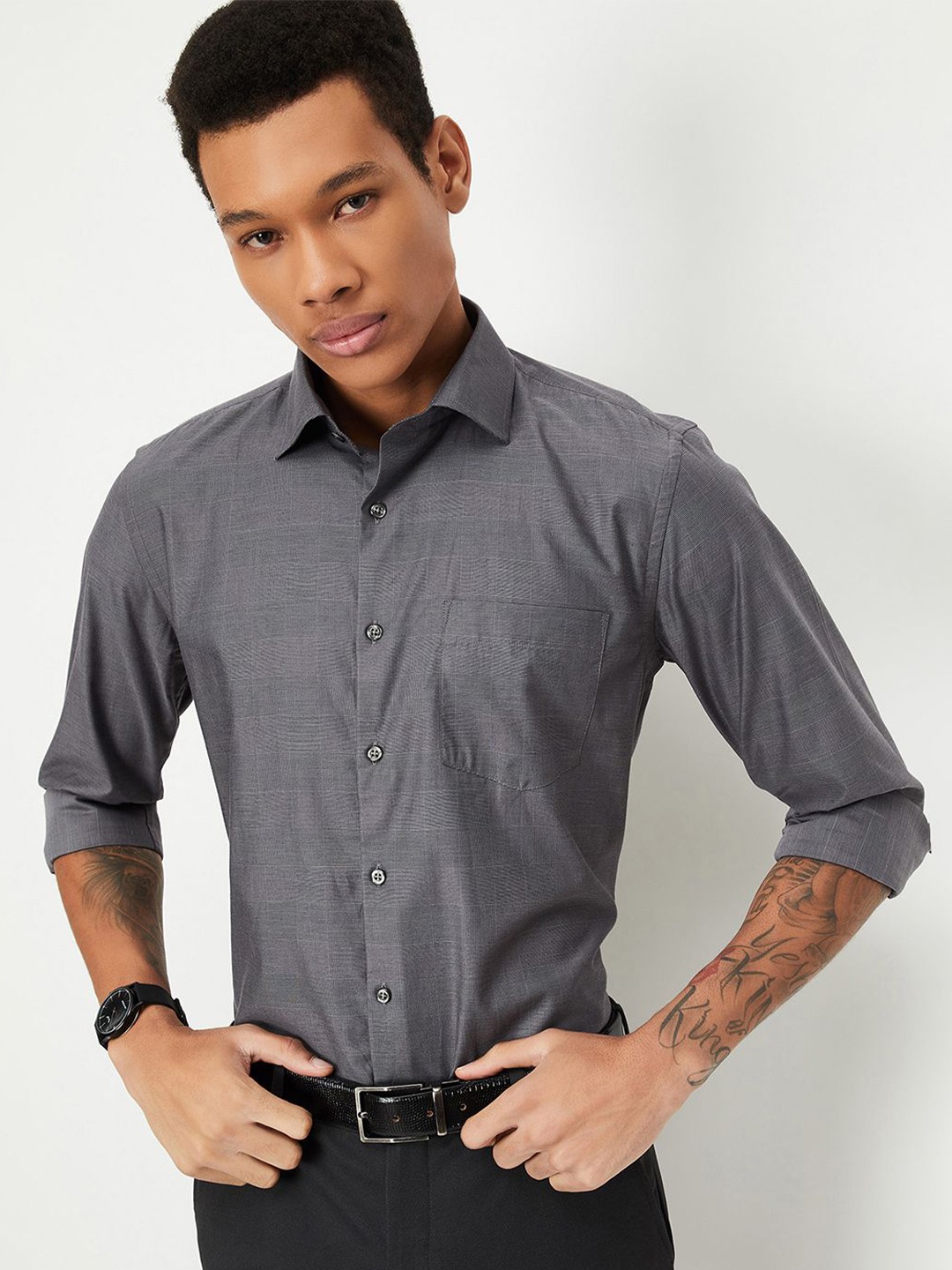 

max Men Opaque Casual Shirt, Grey