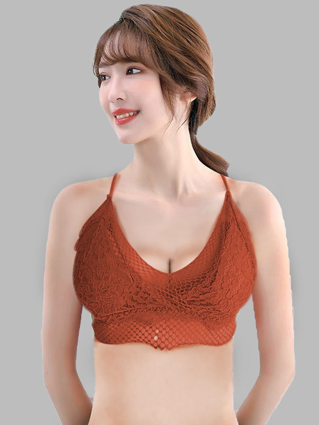 

Krelin Floral Bralette Bra Half Coverage Lightly Padded, Orange