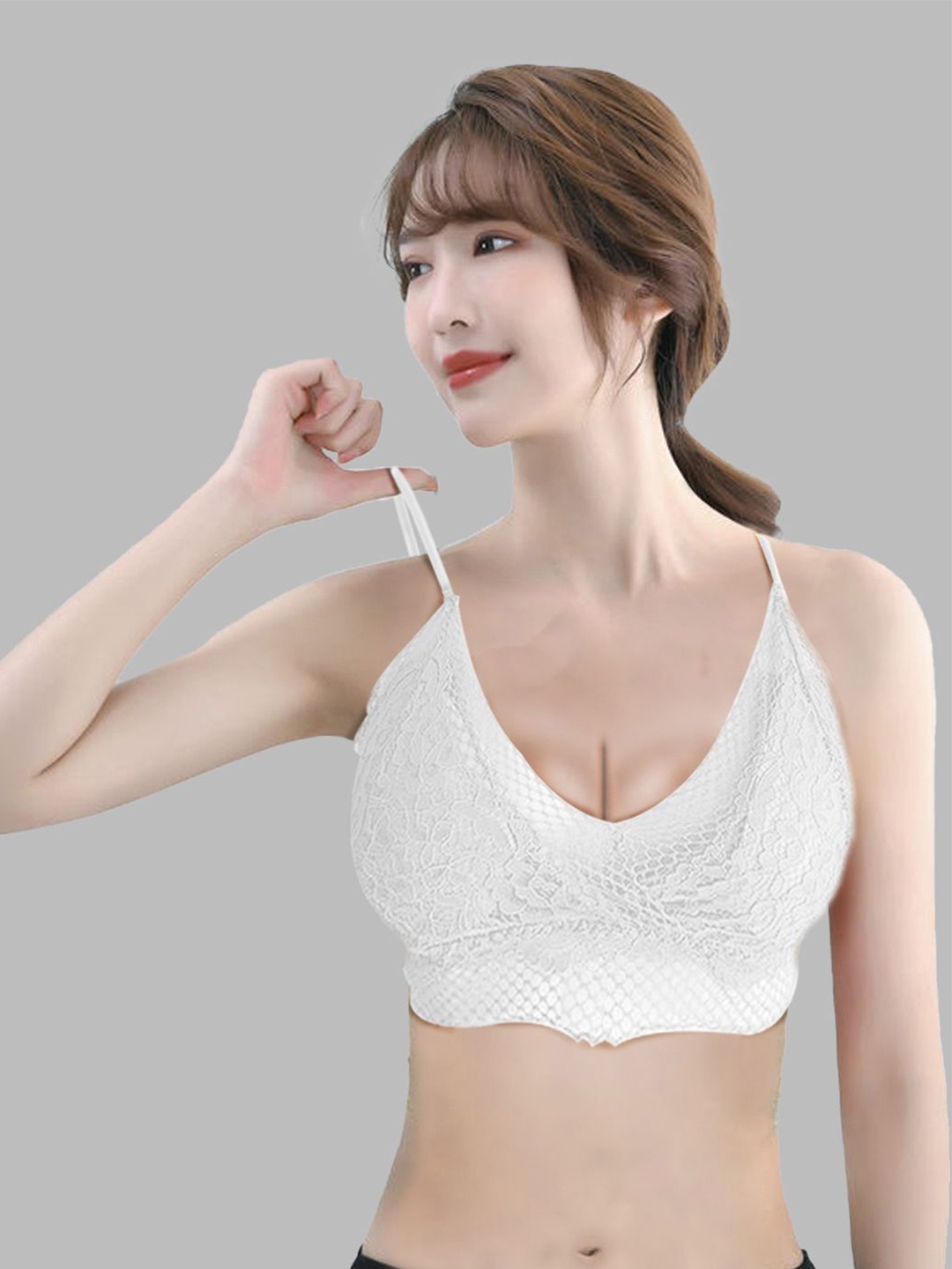 

Krelin Floral Bralette Bra Half Coverage Lightly Padded, White