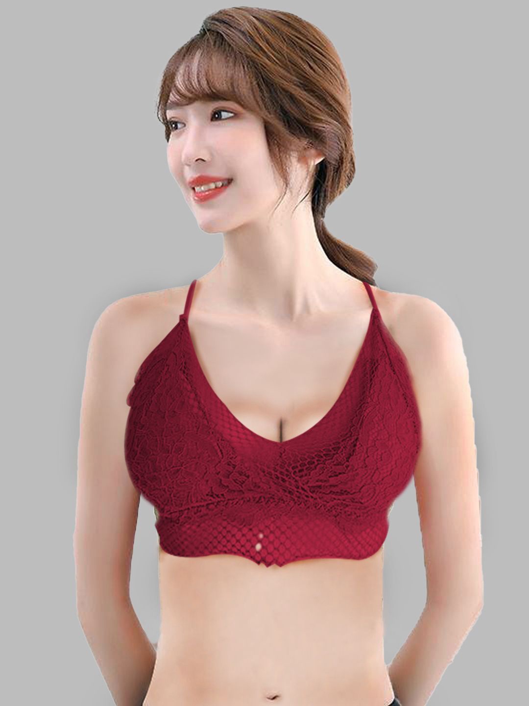 

Krelin Floral Bralette Bra Half Coverage Lightly Padded, Red