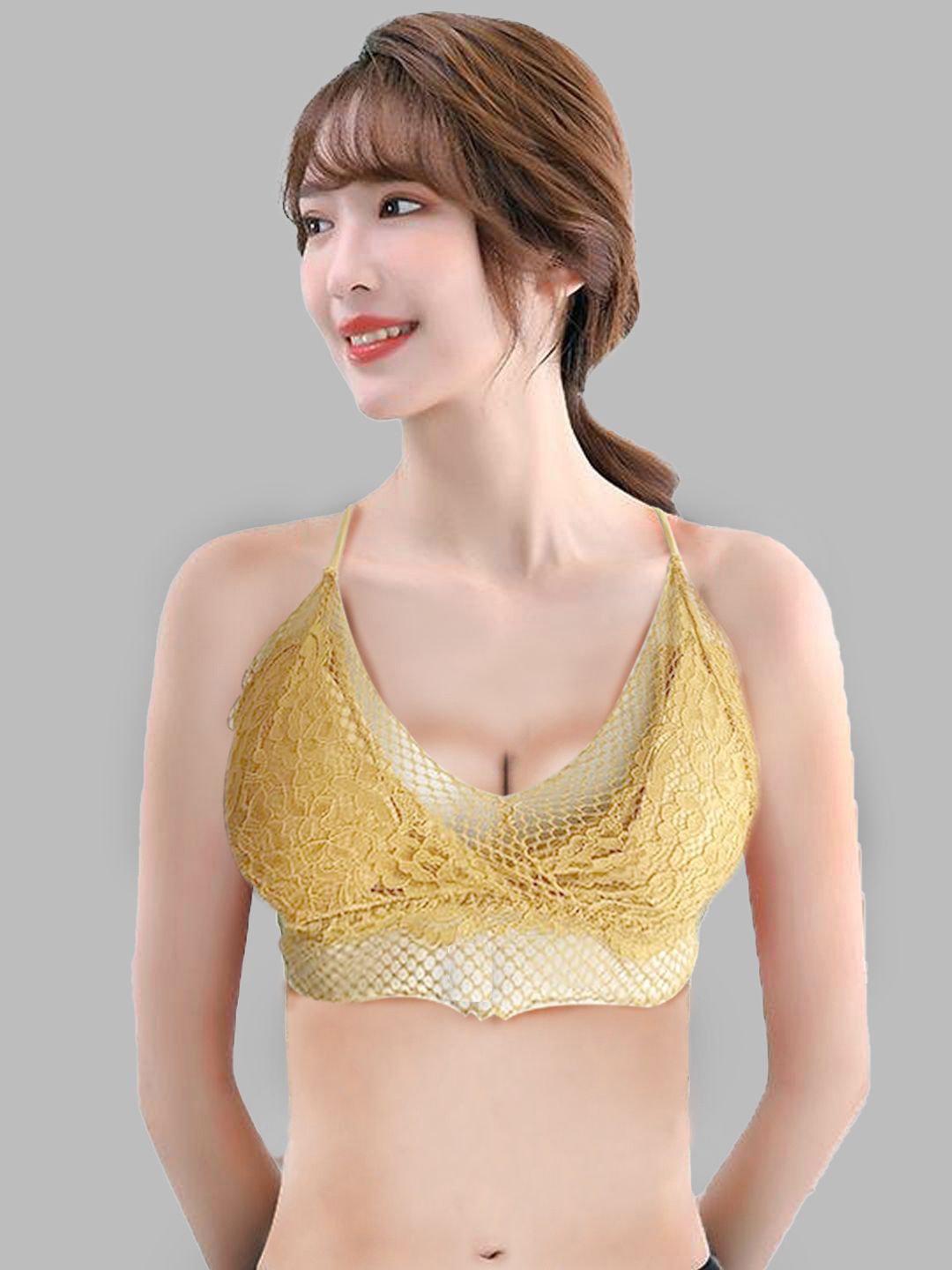 

Krelin Floral Bralette Bra Half Coverage Lightly Padded, Yellow