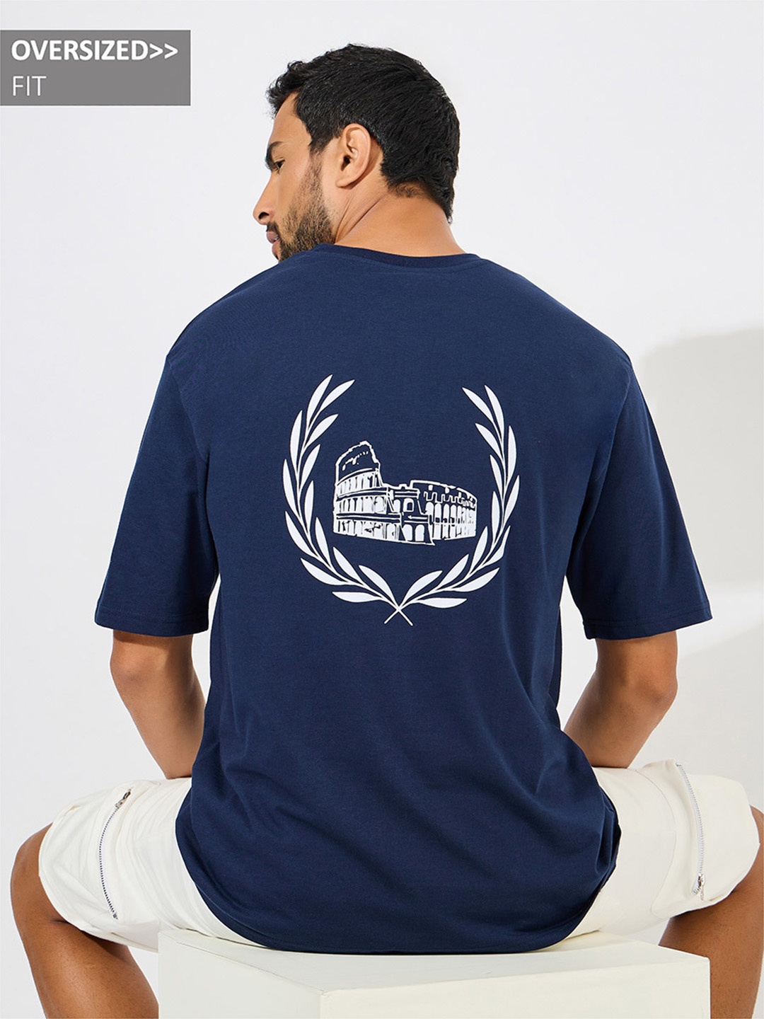 

Styli Men Back Printed Oversize Streetwear T-Shirt, Navy blue