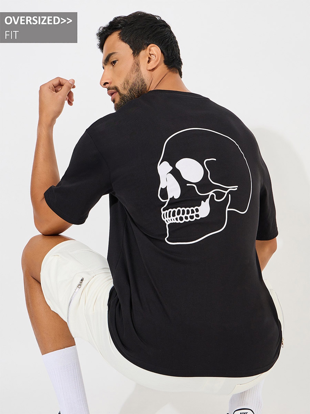 

Styli Skull Print Oversized T-Shirt, Black