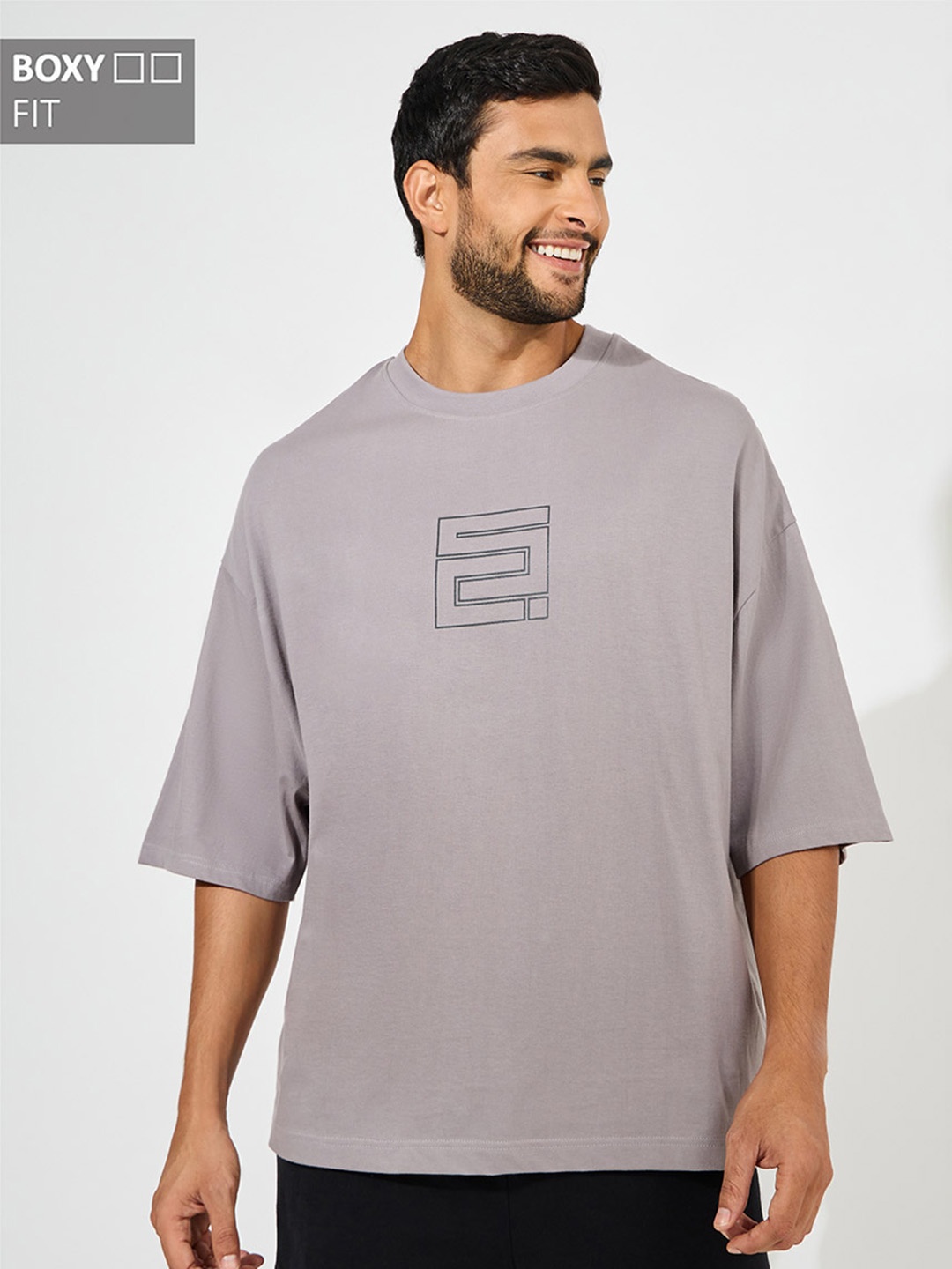 

Styli Grey Chest Graphic Boxy Fit Compact Jersey Tee