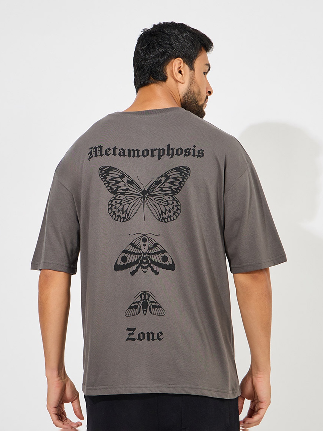 Styli Back Printed Oversize Streetwear T-Shirt, Charcoal